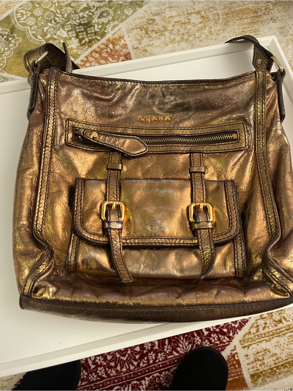 Metallic Bronze Crossbody Purse - Women's Everyday Shoulder Bag